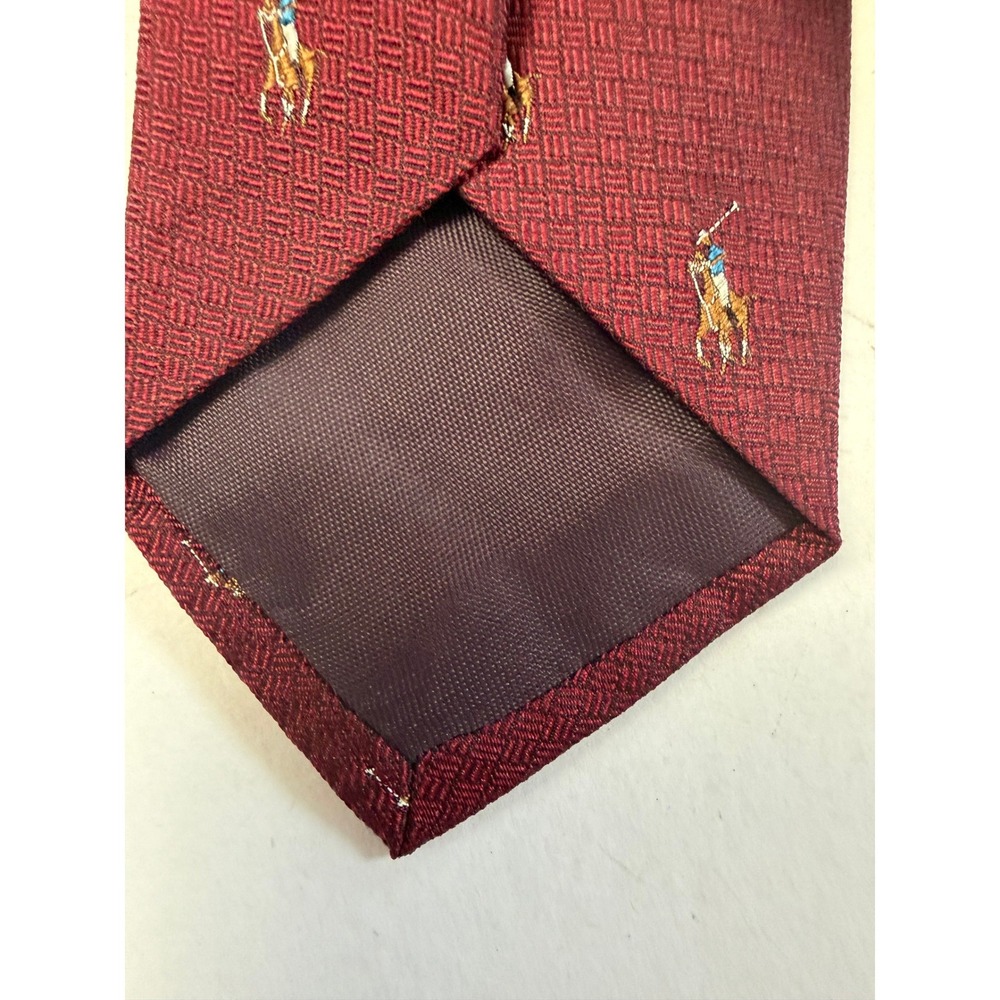 VTG Polo Ralph Lauren Necktie Burgundy Silk Polo Pony Embroidered Preppy 3.5" - Picture 7 of 8
